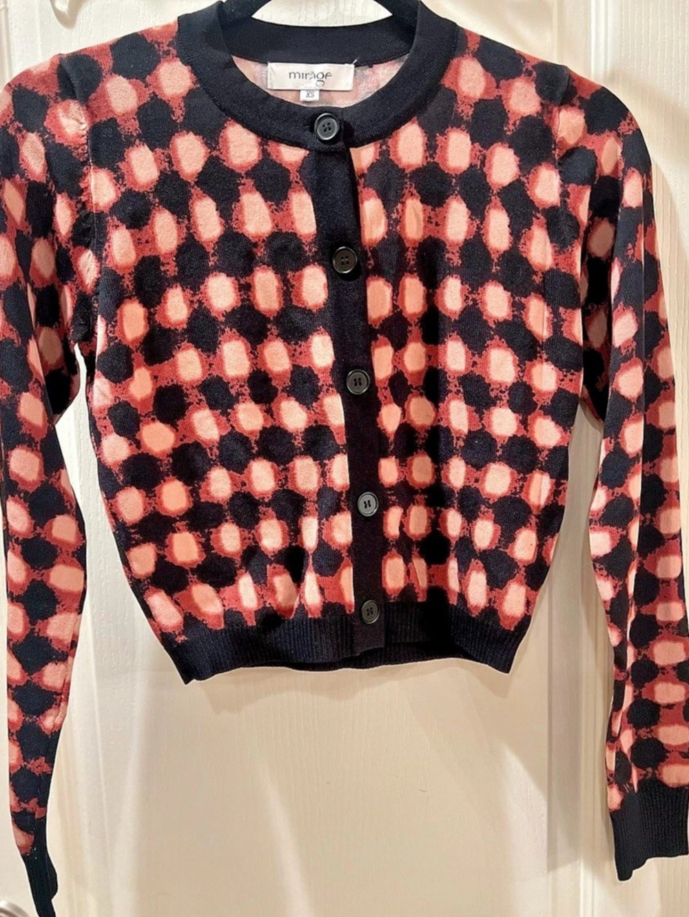 Mirage Black Pink Blurred Dot Harajuku Geometric Cropped Knit Cardigan XS